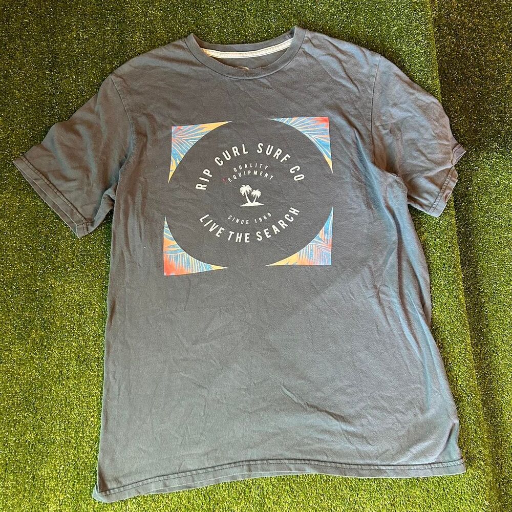 Rip-curl Men's Grey and Blue T-shirt